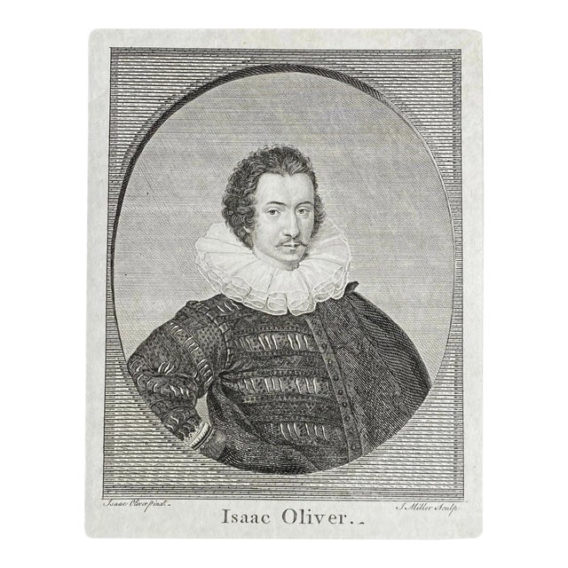 Antique Portrait Engraving of Artist Isaac Oliver For Sale