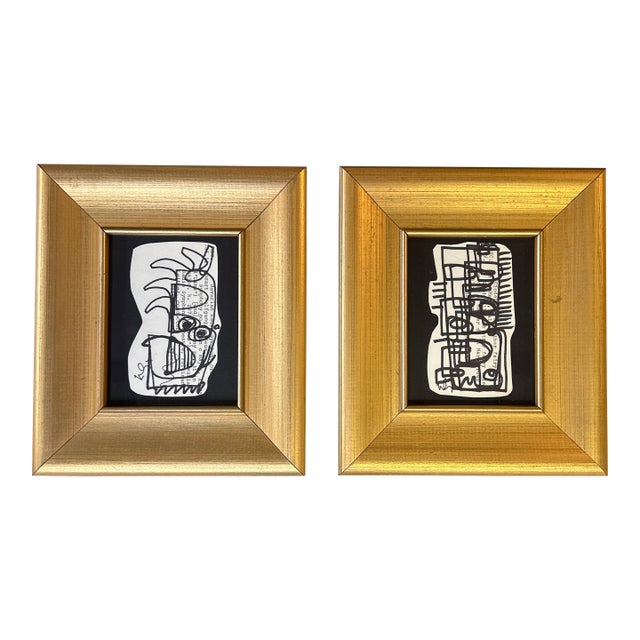 2 Contemporary Original Wayne Cunningham Abstract Marker Drawings- Set of Two For Sale