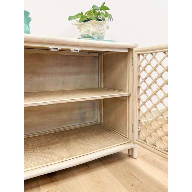 Vintage Cream Rattan Lattice Cabinet Coastal Tropical Hollywood Regency For Sale - Image 11 of 17