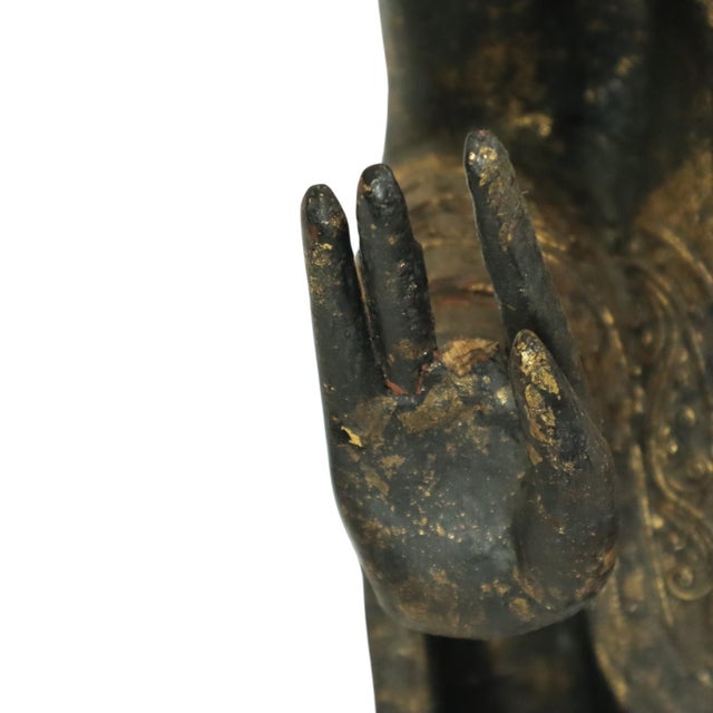 Very Large Weathered Gilded Wood Statue of Buddha, Burma For Sale - Image 10 of 18