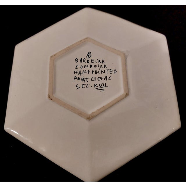 Antique vintage plate from the renowned Barreira Condeixa Portugal S XVII brand, dating from 1960. It is hexagonal in...