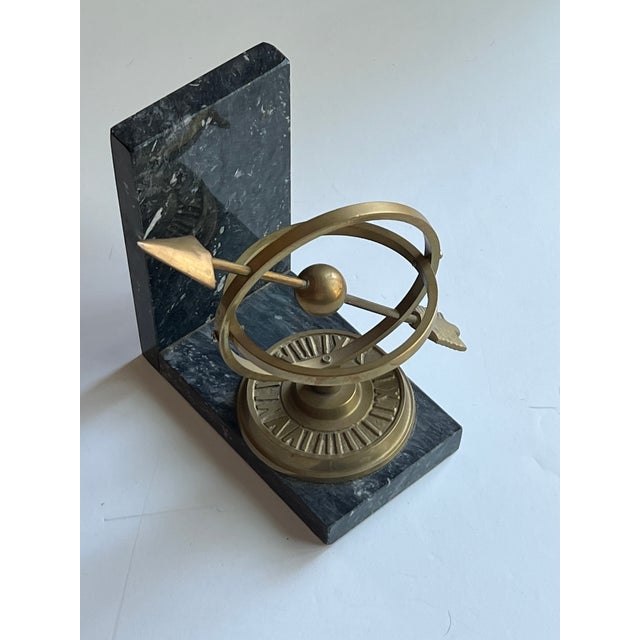 Vintage Brass & Marble Armillary Sphere Sundial Bookend For Sale - Image 4 of 4