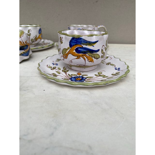 Set of Four French Faience Cups & Saucers Circa 1920. Inspired by Moustiers by Martres Tolosane.