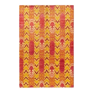 Modern Hand-Knotted Area Rug - Orange, 6' 1" x 9' 3" For Sale