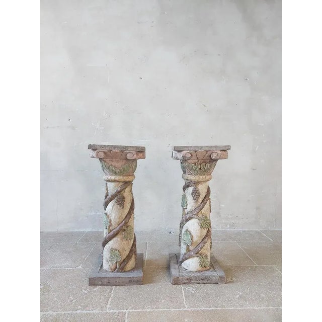 Italian Carved Wooden Pedestals, Set of 2 For Sale - Image 12 of 12