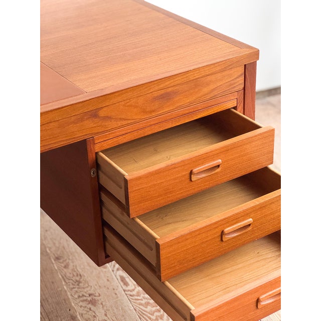 Mid-Century Modern Teak Executive Desk with Leather Inlay, 1970s For Sale - Image 16 of 18