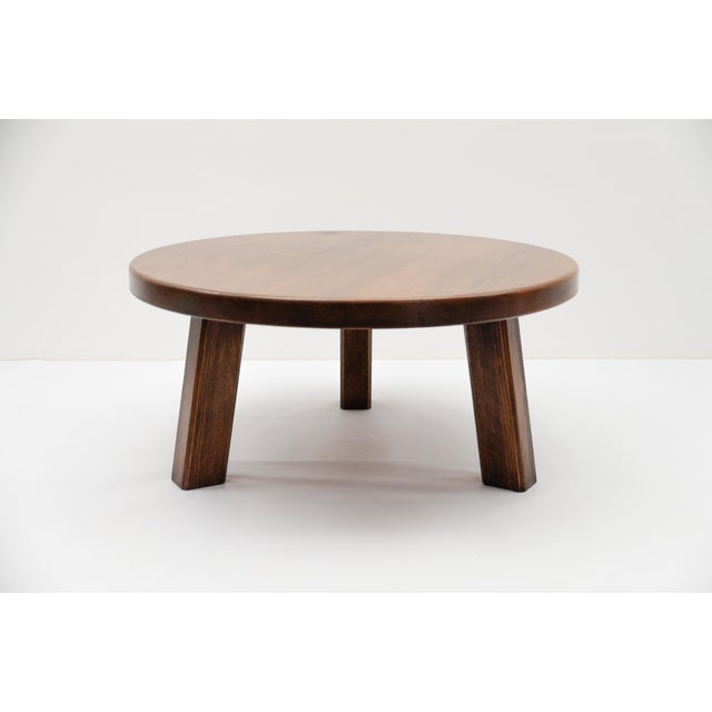 1960s French Round Oak Coffee Table in the style of Pierre Chapo, 1960s For Sale - Image 5 of 11