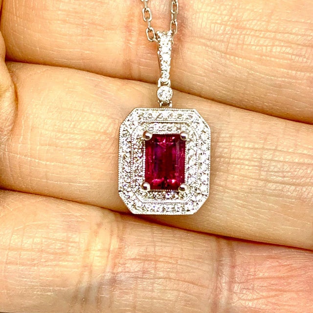 Natural Finely Faceted Quality Rubellite Tourmaline Diamond Necklace 18" 18k Gold 1.80 TCW Certified $4,950 921140 This is...
