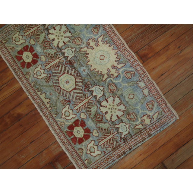 Early 20th Century Gray Blue 20th Century Antique Persian Oriental Rug Mat Size Rug For Sale - Image 5 of 6