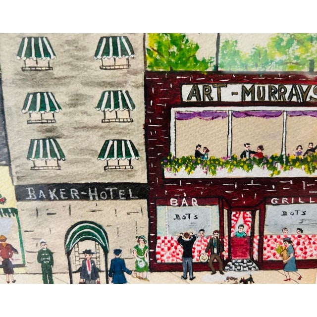 American Folk Art Watercolor Townscape, Main Street c.1958 For Sale - Image 12 of 12