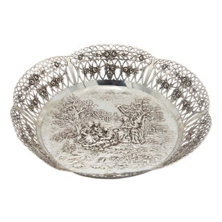 Silver Fruit Bowl with Bucolic Scene For Sale