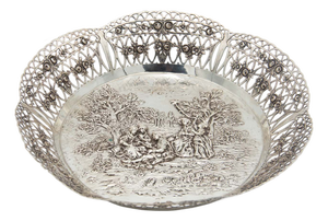 Silver Fruit Bowl with Bucolic Scene