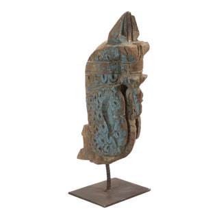 Antique Wooden Horse Head Statue on Metal Base | Hand Carved Architectural Corbel for Western Home Decor |Rustic Farmhouse Table Centerpiece For Sale