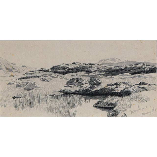 19th C Norweigian Landscape Drawing by Dutch American Artist Henry Van Ingen 1863 For Sale - Image 4 of 6