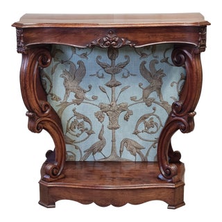 Antique Louis Phillipe Console Table or Server With Thibaut Renaissance Fabric Panel For Sale
