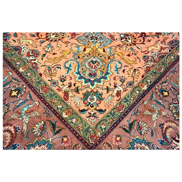 Salmon Antique Persian Tabriz Pahlavi Wool 10x13 Salmon, Rose & Blue Handmade Area Rug #9902599 For Sale - Image 8 of 10