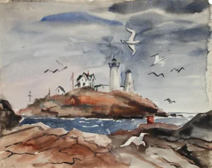 Eve Nethercott, Maine Lighthouse (66), Watercolor