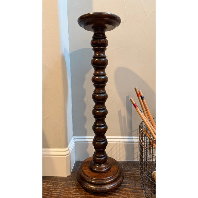 Wood Vintage Monumental Bobbin-Turned Wood Display Pedestal or Plant Stand, 37.5” For Sale - Image 7 of 18