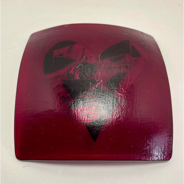2007 Dichroic Fused Glass Heart Multicolored Trinket Dish Signed For Sale - Image 4 of 6
