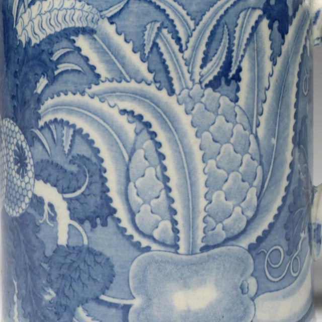 Antique Early 19th Century English George III Staffordshire Pearlware Blue & White Pottery Porter's Tankard Mug Circa 1820 For Sale - Image 4 of 10