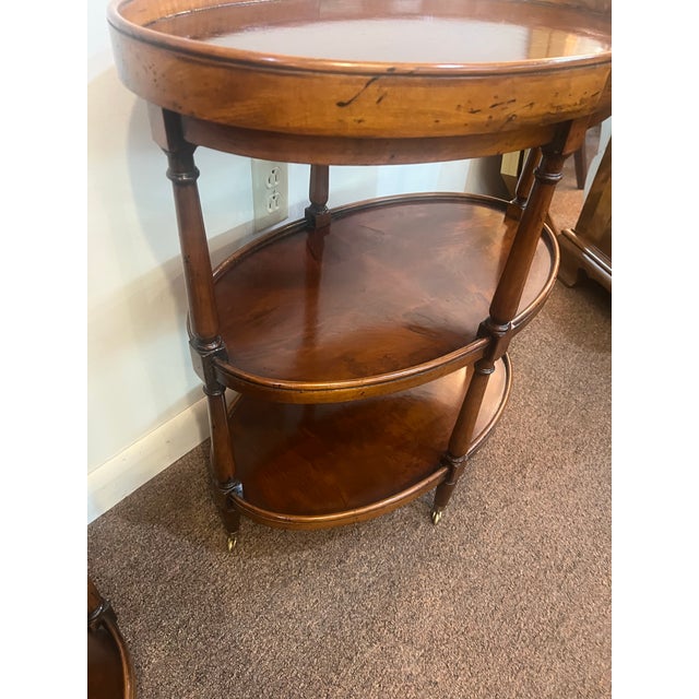 Pair of Three Tiered Burlwood European Butler Tray Top Side Tables For Sale - Image 9 of 11