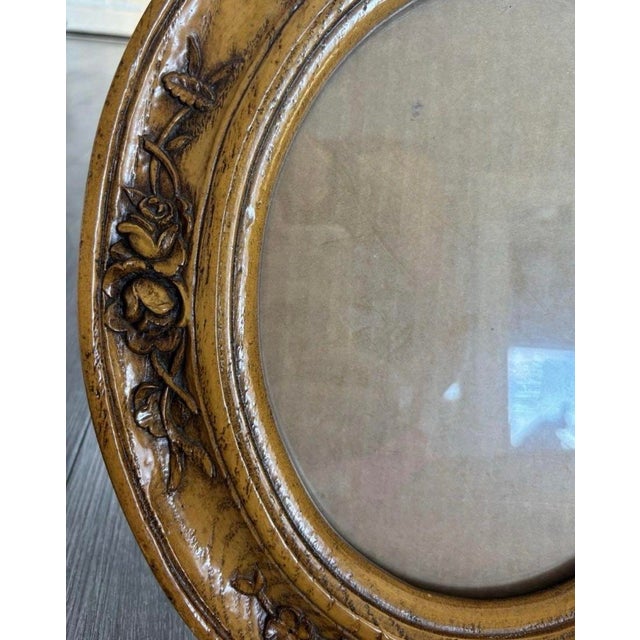 Wood Vintage Ornate Oval Wood Picture Frame With Floral Rose Relief Motif, 14" X 12" For Sale - Image 7 of 7
