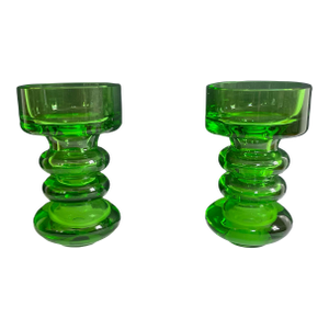 A Pair of Large Vintage 60’s Danish Glass Candle Sticks Mid Century Modern