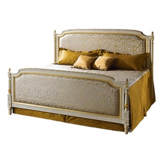 Italian Louis XVI King Size Bed With Gold Leaf Accents For Sale