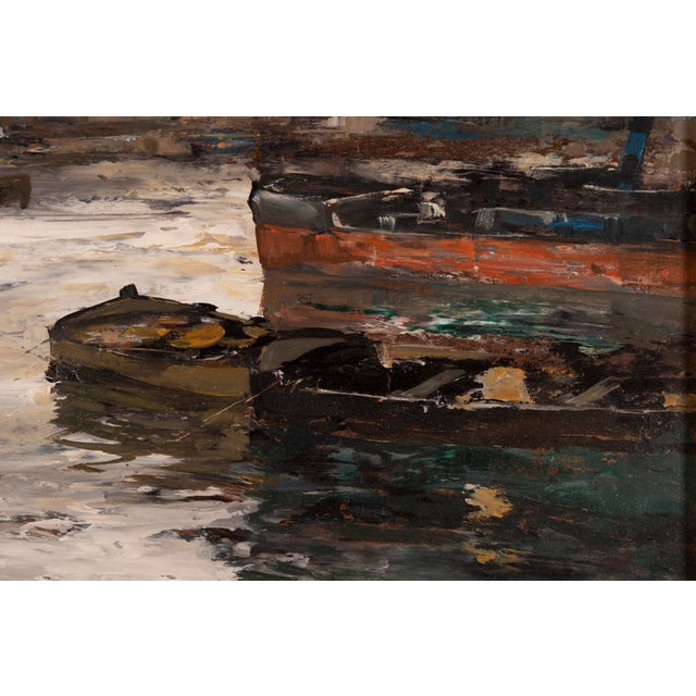 Ezelino Briante, Harbor with Moored Boats at Sunset, Oil on Panel For Sale - Image 3 of 15