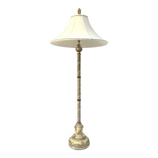 Antique European Capodimonte Floor Lamp With Gold Details and Custom Shade For Sale