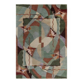 Rug & Kilim Chinese Style Art Deco Rug in Green, Blue & Brown Patterns - 9'x12' For Sale