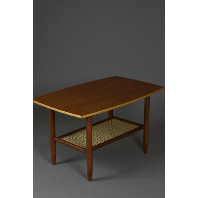 Scandinavian Modern Coffee Table with Rattan Shelf, 1960s For Sale - Image 4 of 11