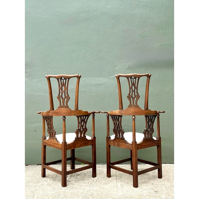 Wood Vintage Chippendale High Back Corner Chairs - A Pair For Sale - Image 7 of 12