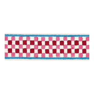 SAMPLE - Schumacher x Molly Mahon Chequer Hand Block Trim In Pink For Sale