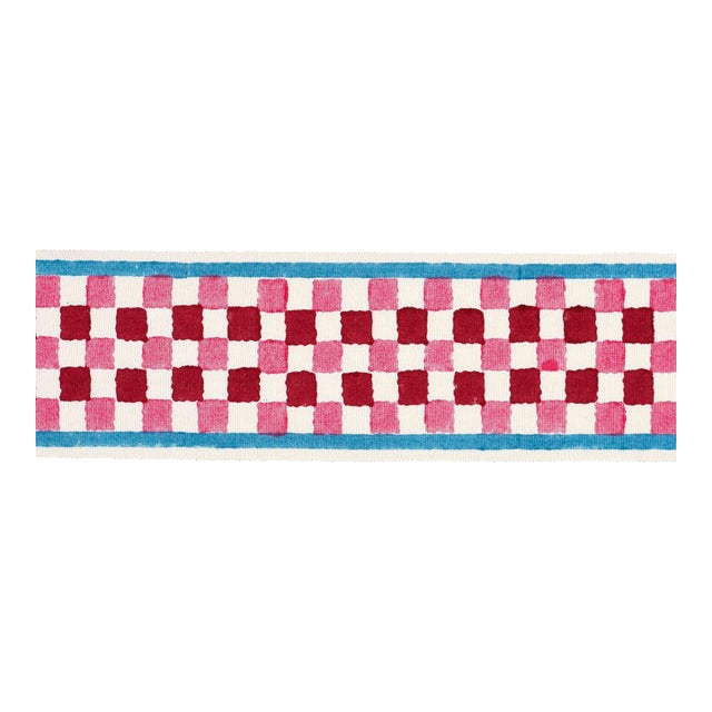 SAMPLE - Schumacher x Molly Mahon Chequer Hand Block Trim In Pink For Sale