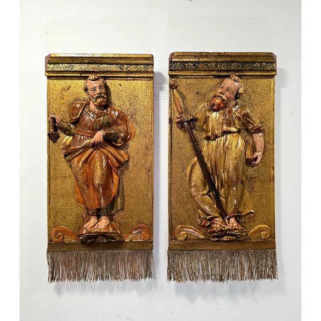 16th Century Spanish Artist, Polychrome Carved Reliefs of Saints, 1550, Wood, Set of 2 For Sale - Image 5 of 17