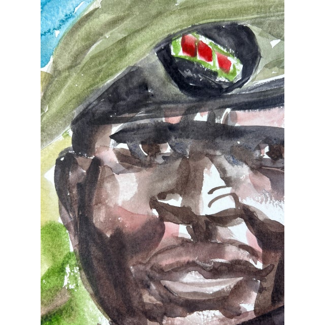 Watercolor fine art Giclee print on archival textured paper is unframed. This brave Army chaplain serves in South Sudan....