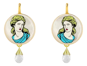 Greek Goddess Mother of Pearl Earrings With Quartz Briolettes, A Pair