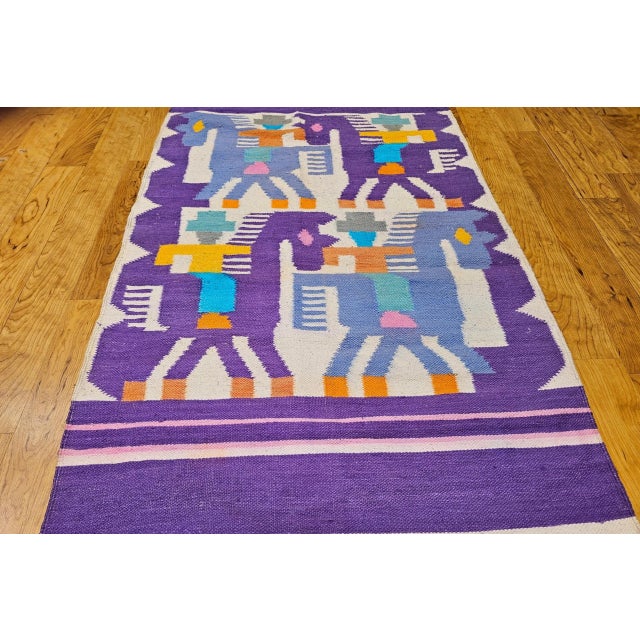 Vintage Southwestern Pictorial Kilim Area Rug, Handwoven Pictorial Design, Lavender & Ivory, 3’ X 5’ For Sale - Image 4 of 10