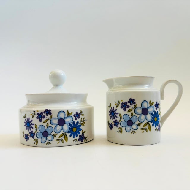 Mid Century Bavarian Porcelain Cream and Sugar with Blue Floral Design - Made by Schumann Porcelain- Arzberg, Germany...