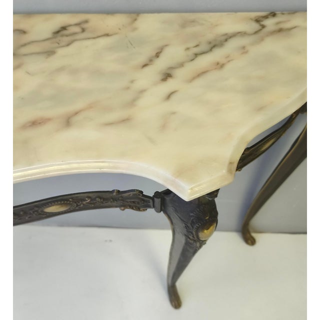 Mid-Century Bronze Console Table with Portuguese Pink Marble Top, 1960s For Sale - Image 9 of 13