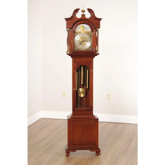 High Quality American Made Mahogany Tall Case Clock with Brass Weights, West Germany Works Dial with Lunar Phase, Model...