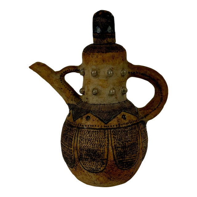 Signed, Vintage Mid Century Modern Ceramic Lidded Pitcher by Tom Hill For Sale