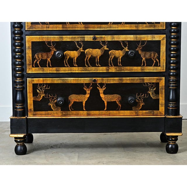 English Vintage Painted Chest with Deer Decoupage For Sale In Baton Rouge - Image 6 of 12