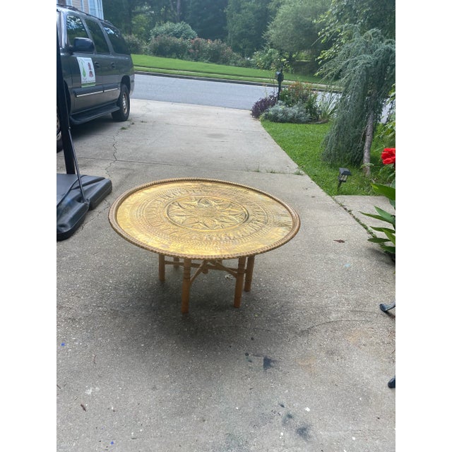 1970s Brass Metal and Wooden Coffee Table For Sale In Atlanta - Image 6 of 13