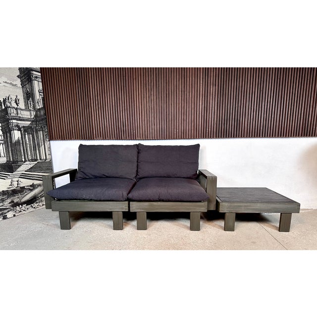 Brutalist Modular Sofa in Wood with Slate Top Side Table, Germany, 1960s, Set of 3 For Sale - Image 4 of 18