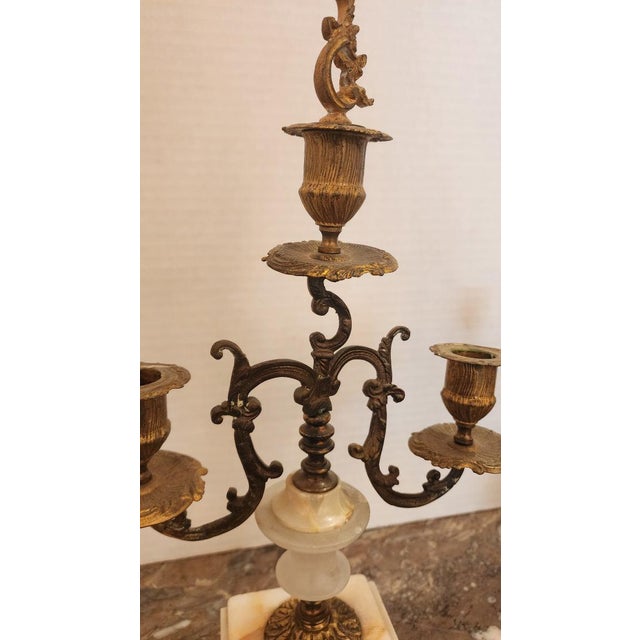 Pair of Early 20th Century Gilt Bronze Candelabra With Marble Base For Sale - Image 4 of 9