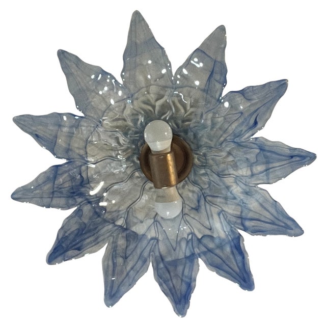 Antique Sevres-Style Bleu Celeste Romantic Floral Porcelain With Murano Art Glass Lotus Blue Shade For Sale - Image 17 of 17