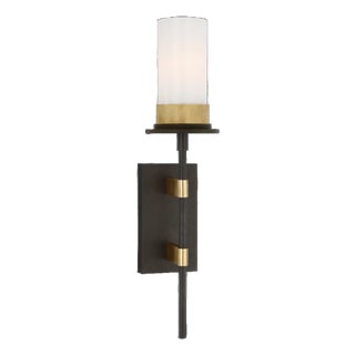 Ray Booth for Visual Comfort Signature Beza Large Tail Sconce in Warm Iron and Antique Brass with White Glass For Sale