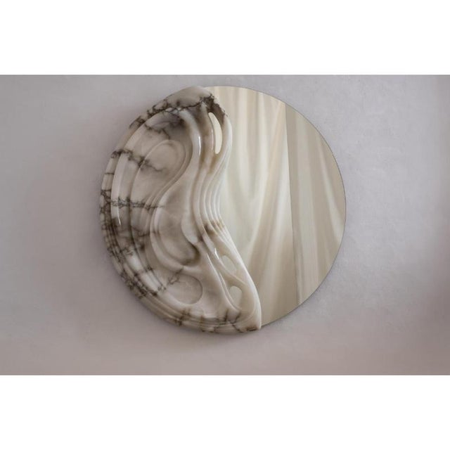 Fossil moon wall mirror x in alabaster & glass mirror by amarist studio one of a kind dimensions: d 12 x ø 160 cm....